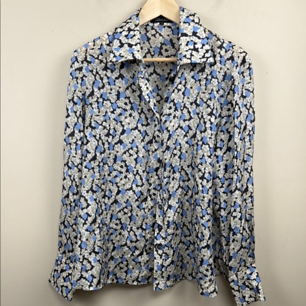 Georges Rech Paris  silk Floral Patterned Shirt in Blue and Black button up